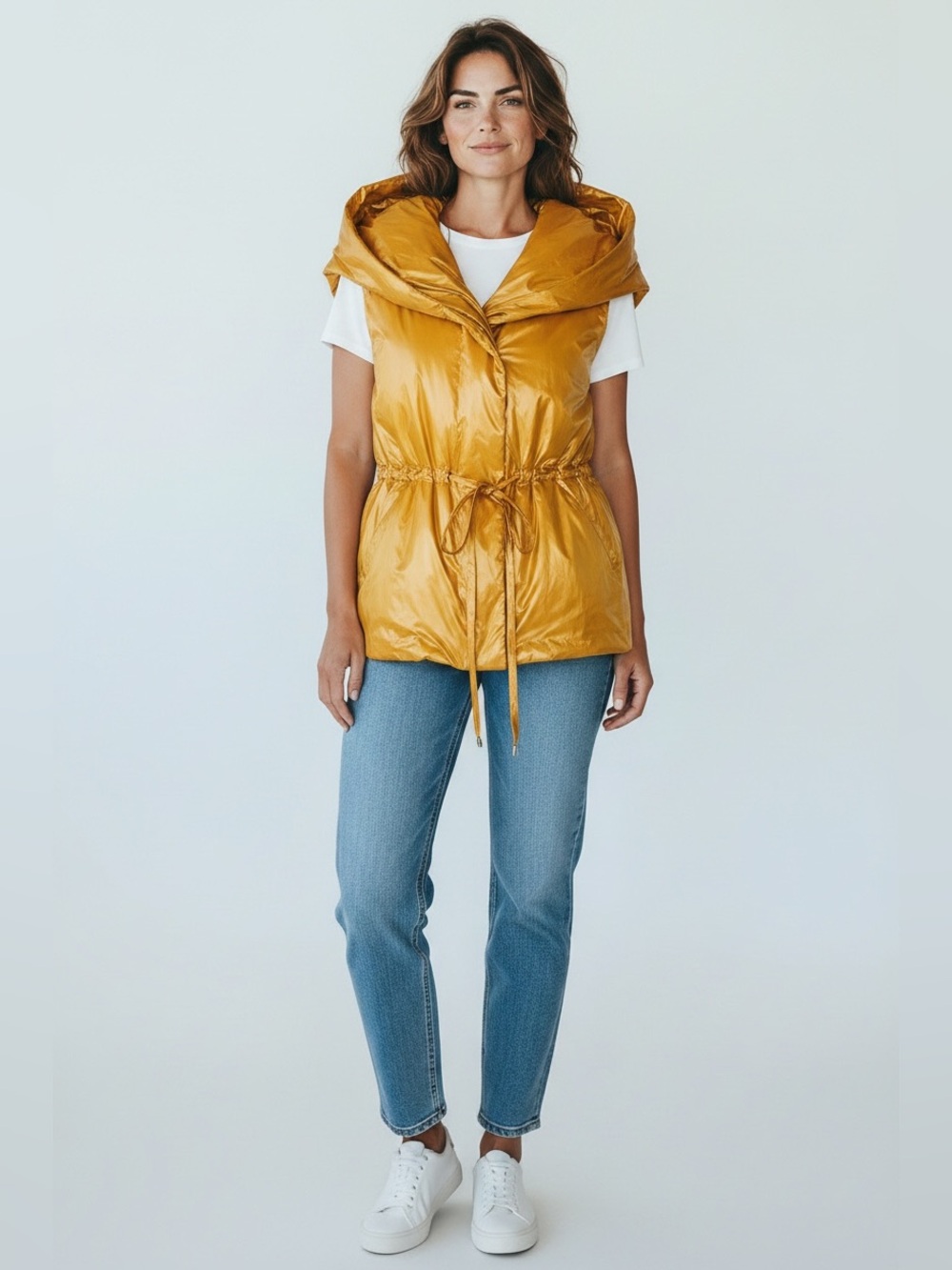 Marc New York Andrew Marc Gold Yellow Hooded Puffer Women’s Vest Sz Medium NWT